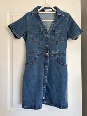 Zara Denim Button-Front Mini Dress - Medium Blue